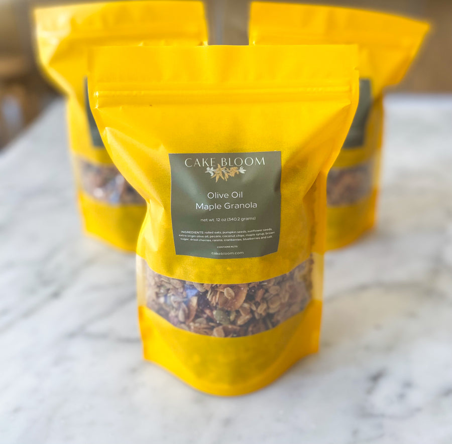 Three bags of Olive Oil Maple Granola.